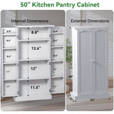 FJTJBSI 50" LED Kitchen Pantry Cabinet White Storage Cabinet Food Pantry with Doors and Adjustable Shelves Freestanding Buffet Cupboards Sideboard for Kitchen Living Room and Dinning Room FJTJBSI