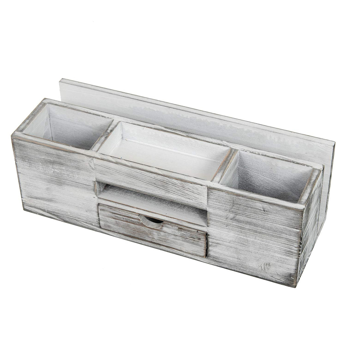 Liry Products Whitewashed Wooden Desktop Organizer Multiple Compartments Rack Shelf Drawer Tabletop Wood Storage Cabinet Office Supplies Caddy Document Stationery Holder Accessory Sorter Vanity Home ExoLiry
