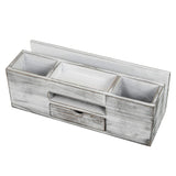 Liry Products Whitewashed Wooden Desktop Organizer Multiple Compartments Rack Shelf Drawer Tabletop Wood Storage Cabinet Office Supplies Caddy Document Stationery Holder Accessory Sorter Vanity Home ExoLiry