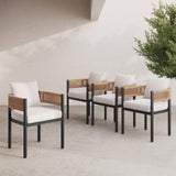 Grand patio Outdoor Dining Chairs Set of 4, 4 Pieces Patio Dining Chairs, Metal Woven Wicker Fixed Patio Chairs with Light Beige Cushions for Backyard, Deck, Garden, Porch, Lawn and Poolside (Natural) Grand patio