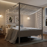 ikalido Full Size Metal Canopy Bed Frame, Modern Four-Poster Platform Bed Frame, Mattress Foundation with Metal Slats Support/Under-Bed Storage Space/No Box Spring Needed/White ikalido