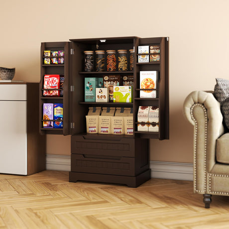 Gizoon 47" Dark Brown Kitchen Pantry Cabinet with Drawers & Shelves for Small Spaces Gizoon