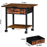 Lerliuo Under Desk Rolling Printer Stand with Drawer, 2-Tier Industrial Mobile Printer Table Desk with Storage Shelf and Steel Frame, Printer Cart Holder with Lockable Wheels for Home, Office (Brown) Lerliuo