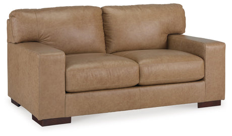 Signature Design by Ashley Lombardia Contemporary Leather Match Loveseat, Light Brown Signature Design by Ashley