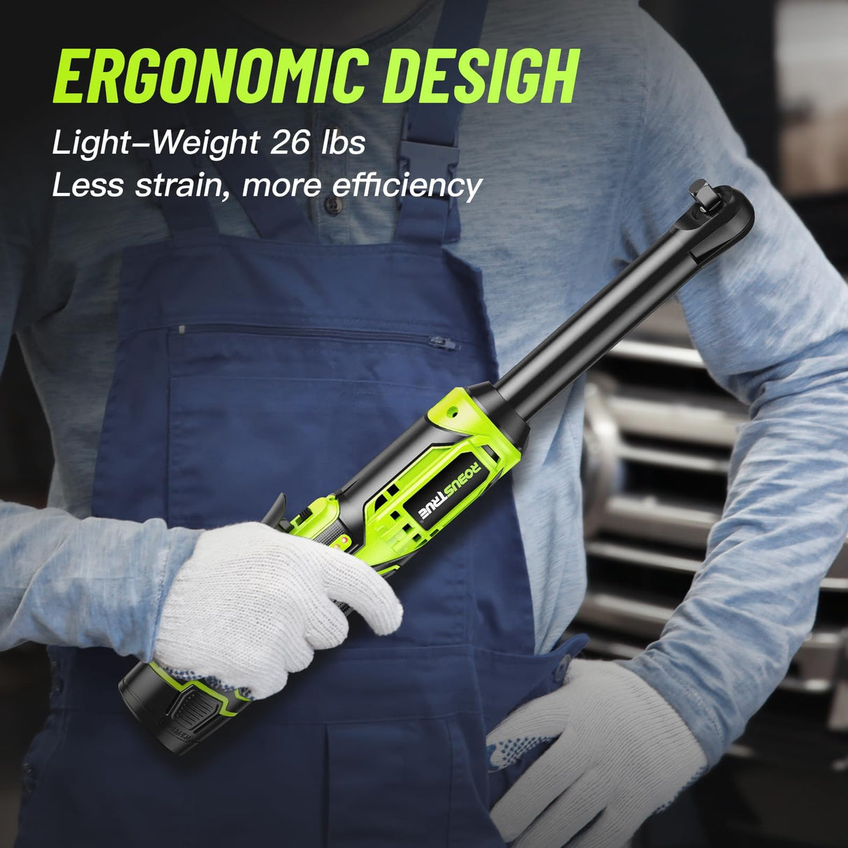 Robustrue 3/8" Cordless Ratchet Wrench, 6 inch Extended Ratchet Wrench, 40Ft-lbs 400RPM Cordless Ratchet, 2 Batteries Power Electric Ratchet Driver with Variable Speed, 7 Sockets, LED Light Robustrue