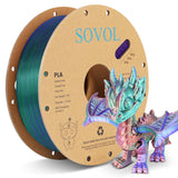 Sovol Silk PLA Filament Tri Color Co-Extrusion 1.75mm, 3D Printer Filament 1kg/ 2.2lbs, Shiny Silk Copper Purple Green 3 in 1 Coextrusion PLA Material +/-0.03mm Sovol