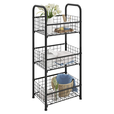 PROXRACER 3-Tier FreeStanding Open Shelf,Bathroom Organizer Shelves Unit with Adjustable Feet, Metal Steel Storage Tower Organizer Rack Basket Cart for Bathroom, Living Room, Balcony, Kitchen PROXRACER