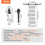 VEVOR 32in x 84in Glass Barn Door with 6FT Sliding Door Hardware Included & Handle, 5-Panel Frosted Glass Solid Wood Water-Proof PVC Surface, Pre-Drilled Easy Assembly, White VEVOR