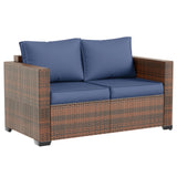 Amopatio Outdoor loveseat Furniture 2-Seat Wicker Patio Love seat, Small Patio loveseat with Water-Resistant Cover & Non-Slip Cushions, Premium Patio Set, Blue Amopatio