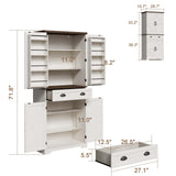 ChooChoo Farmhouse Kitchen Pantry Cabinet with Drawer, Tall Storage Cabinet with Door Shelves and Adjustable Shelves, Freestanding Cupboard for Kitchen, Dining Room, Antique White & Brown ChooChoo
