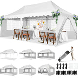 HOTEEL 10x20 Pop Up Canopy Tent for Parties, Waterproof Easy Setup Canopy Tent 10x20 with 6 Sidewalls, 4 Sandbags, Wheeled Bag, Outdoor Sunproof 10x20 Canopy for Backyard, Wedding, Event, Patio, White Hoteel