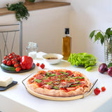 ZENFUN Round Pizza Stone with Wooden Peel and Metal Carry Rack 12 In Cooking Pizza Stone for Oven Baking and BBQ Grilling Round Baking Stone Cordierite Pizza Cooking Pan Free Bamboo Pizza Peel Paddle ZENFUN