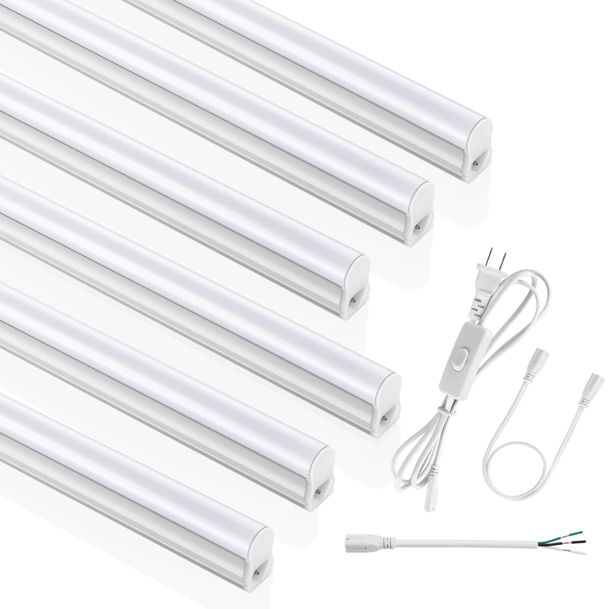 SUNLINKCO (6 Pack) 4FT T5 LED Integrated Fixture, 6500K,20W,2300LM(Super Bright White) Linkable LED Shop Light,Garage Ceiling and Cabinet Light,Strip Light,Corded Electric with ON/Off Switch SUNLINKCO