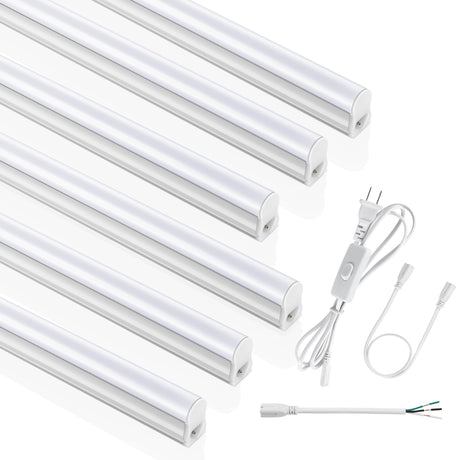 SUNLINKCO (6 Pack) 4FT T5 LED Integrated Fixture, 6500K,20W,2300LM(Super Bright White) Linkable LED Shop Light,Garage Ceiling and Cabinet Light,Strip Light,Corded Electric with ON/Off Switch SUNLINKCO