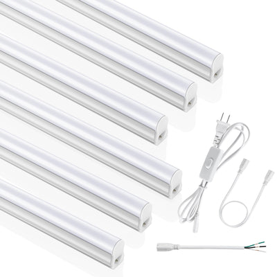SUNLINKCO (6 Pack) 4FT T5 LED Integrated Fixture, 6500K,20W,2300LM(Super Bright White) Linkable LED Shop Light,Garage Ceiling and Cabinet Light,Strip Light,Corded Electric with ON/Off Switch