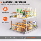 VEVOR 2 Tier 17"Wx21"Dx15"H Pull Out Cabinet Organizer, Heavy Duty Slide Out Pantry Shelves, Chrome-Plated Steel Roll Out Drawers, Sliding Drawer Storage, 18.5"Wx22"Dx18"H Install Size for Cabinet VEVOR