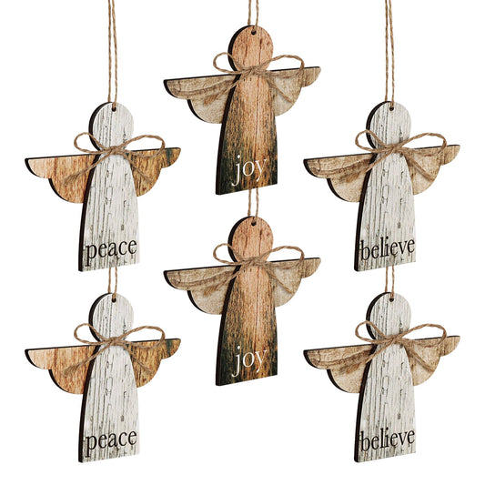 Treory Christmas Decorations Indoor Decor: 6 Set Rustic Wood Angel Christmas Tree Decoration, Boho Farmhouse Whitewash Xmas Angels, Cute Wooden Hanging Ornaments for Home Office Tree Fireplac - WoodArtSupply