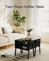 Pipishell Bedside Tables, Stackable Bamboo Nightstands, Bamboo Side Tables for Bedroom & Living Room, End Table Night Stands, Set of 2, Black,PIET01B Pipishell