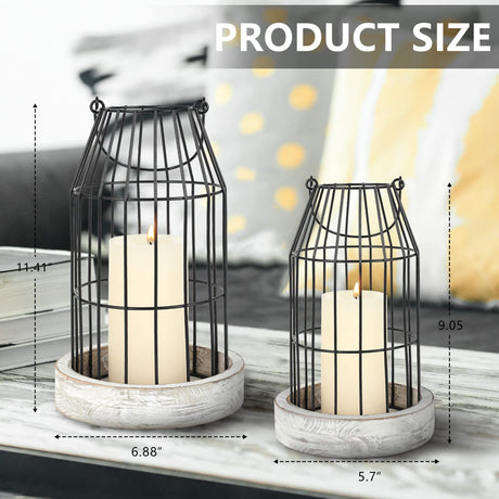 Rustic Wire Metal Cloche Set of 2 Candle Lantern Decorative Indoor Outdoor Vintage Cage Candle Holders Modern Farmhouse Decor for Fireplace Mantle Entryway Living Room Kitchen Dining Table Centerpiece SHOHAYTO