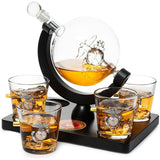 U.S. Marine Globe Whiskey Decanter Set with 4 Liquor Glasses - Marine Veteran Gift Set with Mahogany Wood Base & Emblem - Gifts for Men, U.S.A Flag - Bourbon and Scotch Military Gifts for Dad (29 OZ) The Wine Savant