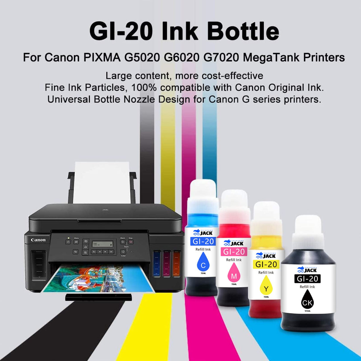 Printers Jack Compatible Canon GI-20 GI20 Refill Ink Bottles Kit for Canon PIXMA G5020 G6020 G7020 MegaTank Printers Printers Jack