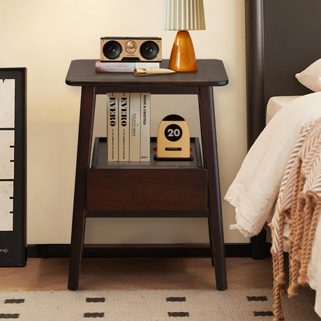 Kuabner Night Stand with Drawer, Mid Century Modern Nightstand, Bedside Tables with Open Storage Shelf,Large Storage End Table, Bamboo Night Stands for Bedrooms Kuabner