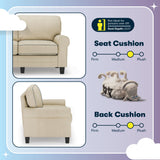 Serta Copenhagen Rolled Arm Sofa, Easy Care Polyester, Soft Pillow Back, Pocket Coil Seat Cushions, Removable Covers, Couch for Small Spaces, Living Rooms or Bedrooms, 61" Loveseat, Tan Serta