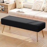 Furniliving 44 Inch Bedroom Bench, Upholstered Tufted Striped Fabric Ottoman Benches with X-Shaped Metal Legs for Living Room, Entryway Solid Wood Indoor Bench for Foyer (Black) Furniliving