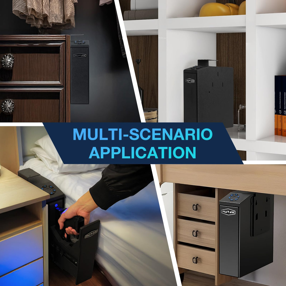 Mutak Gun Safe for Handgun, Slider Biometric Pistol Safe, 4 Ways Quick Access with APP/Fingerprint/PIN Code/KEY, Single Gun Safe for Nightstand Bedside Home,Wall, Dresser Mutak