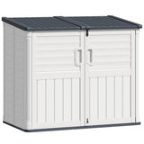 TUOZE 34 Cu Ft Resin Storage Shed with 2 Shelves, Waterproof Outdoor Storage Cabinet with Sloping Roof & Lockable Lid for Garden Tools, Trash Cans (Beige) Tuoze