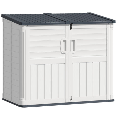 TUOZE 34 Cu Ft Resin Storage Shed with 2 Shelves, Waterproof Outdoor Storage Cabinet with Sloping Roof & Lockable Lid for Garden Tools, Trash Cans (Beige) Tuoze