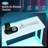 AODK Computer Desk, 48 Inch Gaming Desk with Led Lights & Power Outlet, Office Desk with Printer Storage Shelves, Reversible Desk with Monitor Shelf & Headphone Hook, White AODK