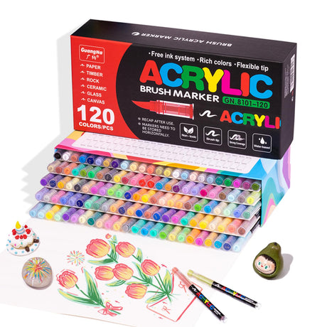 KsopiaVobs Acrylic Paint Pens, Soft Brush Tip Acrylic Paint Markers, 120 Color Acrylic Markers for Canvas, Rock Painting, Wood, Stone, Glass, Ceramic, Fabric Painting, DIY Crafts KsopiaVobs