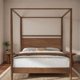 LUMISOL Full Size Canopy Bed Frame with Storage, Solid Wood 4 Posters Canopy Bed, No Box Spring Needed, Walnut LUMISOL