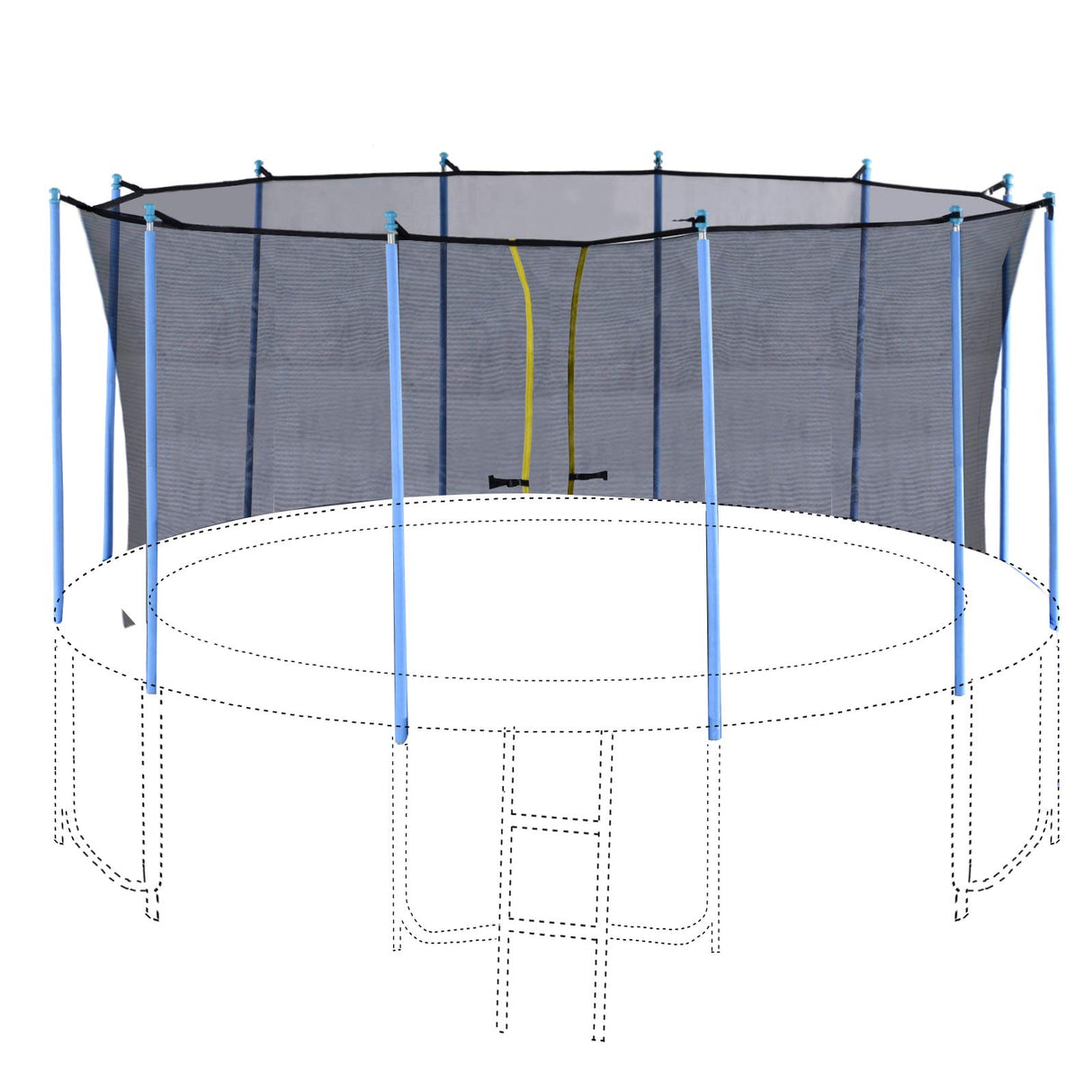 Exacme Enclosure Set Inner Safety Net with 12 Poles for 16 Foot C-Series Trampoline Exacme