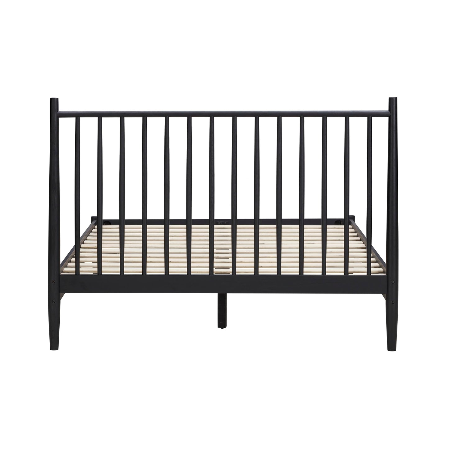 NTC Inno King Wooden Bed Frame with Headboard - Solid Oak & Rubber Wood, Burnt Black Finish - WoodArtSupply