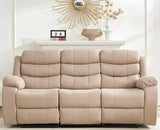 BALUS Faux Leather Reclining Sofa - 3 Seater Manual Recliner with Built-in Storage & Cup Holders, 3 Recliner Couch with Console for Living Room/Office/Home Theater, Beige BALUS