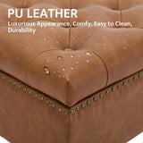 obmedin Large Square Storage Ottoman Uphlostered Tufted Button Coffee Table, Oversized Footrest Bench with Castered Rolling Wheels for Living Room, Brown Faux Leather obmedin