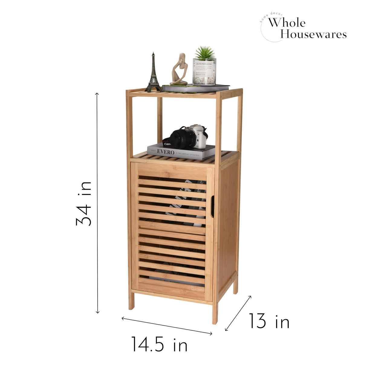 WHOLE HOUSEWARES Bamboo Shoe Rack Cabinet - Shelf Storage with Doors for Bathroom, Bedroom, and Kitchen- Freestanding Entryway Organizer Furniture - Multi-Tier Wood Cabinets for Small Spaces WHOLE HOUSEWARES