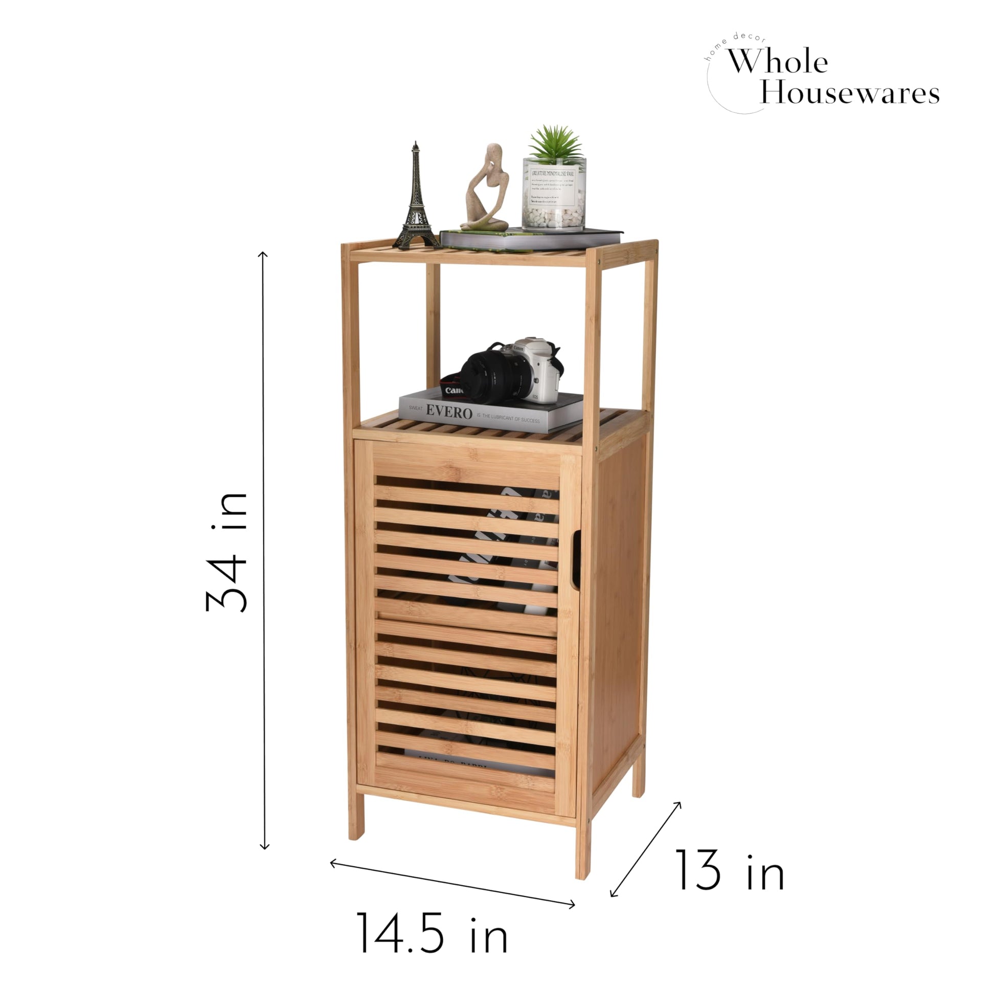 WHOLE HOUSEWARES Bamboo Shoe Rack Cabinet - Shelf Storage with Doors for Bathroom, Bedroom, and Kitchen- Freestanding Entryway Organizer Furniture - Multi-Tier Wood Cabinets for Small Spaces - WoodArtSupply