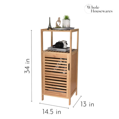 WHOLE HOUSEWARES Bamboo Shoe Rack Cabinet - Shelf Storage with Doors for Bathroom, Bedroom, and Kitchen- Freestanding Entryway Organizer Furniture - Multi-Tier Wood Cabinets for Small Spaces - WoodArtSupply