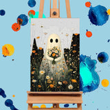 4 Pack Paint by Numbers Kit for Adults - Wooden Easel, Halloween Paint by Numbers with Frame, Halloween Adult Painting by Number Kits on Canvas, Easy Oil Painting Arts Gift Wall Decor 8x12inch cviokrdu