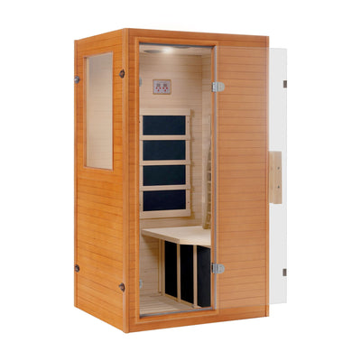 springspa Infrared Sauna Home Sauna, Indoor Far Infrared Saunas for Home, 1 Person Low Emf Canadian Hemlock Wooden Spa Room 950w, 110v with Control Panel