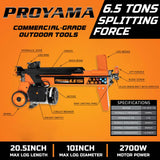 PROYAMA Log Splitter 6.5 Ton, Wood Splitter Electric Powered 15Amp, with Hydraulic Ram, Electric Firewood Splitting Machine, Horizontal PROYAMA