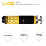 UTOOL Pneumatic Grease Gun, 6000 PSI Air Operated Grease Gun Kit, 14 oz Load, 18 Inch Resin Flex Hose, 1 Extension Bend Pipe, 1 Sharp Type Nozzle, 1 Basic Coupler, 1 Zerk Cleaner UTOOL