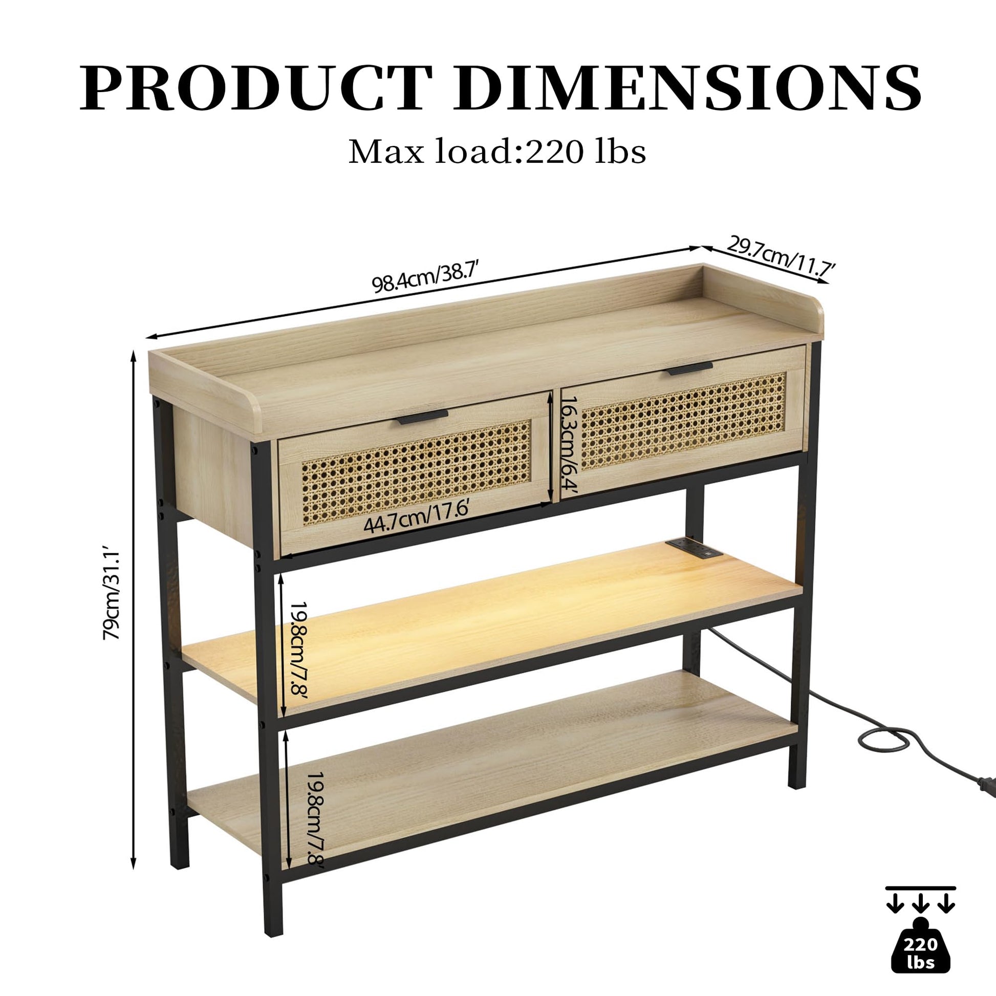 Stylish IQCNGVX Entryway Console Table with USB Ports, LED Lights, and Ample Storage - WoodArtSupply