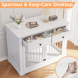 Dog Crate Furniture, 44 Inch Wooden Dog Kennel Furniture Indoor with 2 Storage Drawers, Heavy Duty Large Dogs Crate Furniture, Cage & House Furniture for Small Medium Large Dogs, White VENDORZ