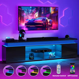 Lamtor TV-Stand with Power Outlet - TV Stand for up to 85 inch Televisions- Entertainment Center with Dynamic LED Lights & High Gloss, Modern TV Console with Storage Cabinets for Living Room, Black Lamtor