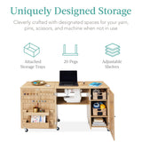 Best Choice Products Large Folding Sewing Table, Multipurpose Portable Craft Station & Side Desk w/Compact Design, Caster Wheels, Storage Shelves, 2 Storage Trays, Magnetic Doors - Light Brown Best Choice Products