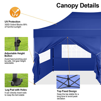 COBIZI 10x20 Pop up Canopy Tent 10x20 Canopy with 6 Sidewalls Waterproof Heavy Duty Commercial Canopy Tent for Parties Outdoor Tent Garden Gazebo Tent, Carry Bag with Wheel(10x20ft, Dark Blue)